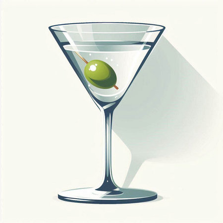 Illustration of a martini with green olives on a white backgroundのイラスト素材