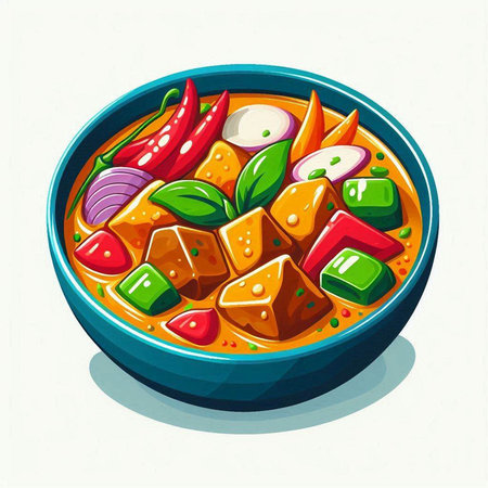 Illustration of a bowl of spicy tikka masala with vegetablesのイラスト素材
