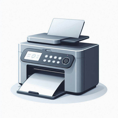 Printer with paper isolated on a white background. Vector illustration.