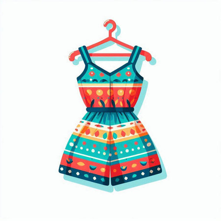 Colorful summer dress on a hanger isolated on white background. Vector illustration.のイラスト素材