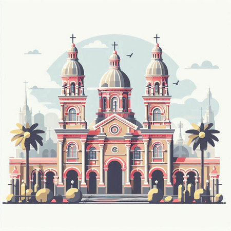 Orthodox church in the center of the city. Vector illustration.のイラスト素材