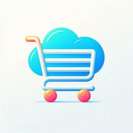 Shopping cart and cloud on a white background. Vector illustration.のイラスト素材