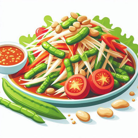 Somtum spicy papaya salad, Thai food vector illustrationのイラスト素材