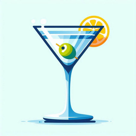 Cocktail with olives and lemon on blue background. Vector illustration.のイラスト素材