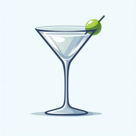 Cocktail with olives in a martini glass. Vector illustration.のイラスト素材