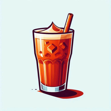 Iced coffee in a glass with a straw. Vector illustration.のイラスト素材