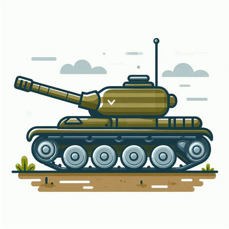 Cartoon tank on the ground. Vector illustration in flat style.のイラスト素材