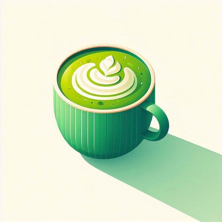 Cup of matcha latte with whipped cream. Vector illustration.のイラスト素材
