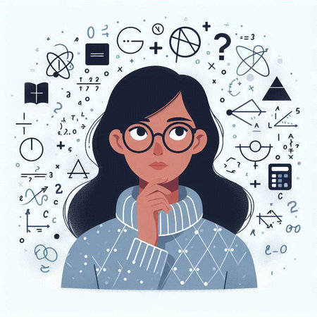 Vector illustration of a young woman in glasses. The concept of science and education.のイラスト素材