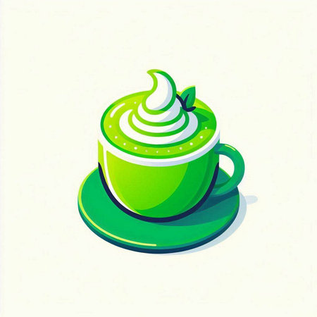 Coffee cup with whipped cream and mint leaves. Vector illustration.のイラスト素材
