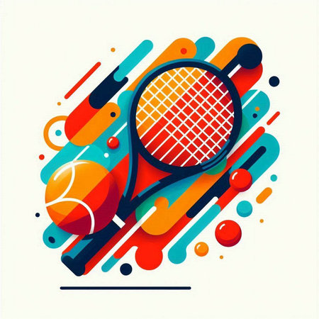 Tennis racket and ball on abstract colorful background. Vector illustration.のイラスト素材