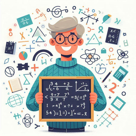 Old man teacher with chalkboard. Back to school concept. Vector illustrationのイラスト素材