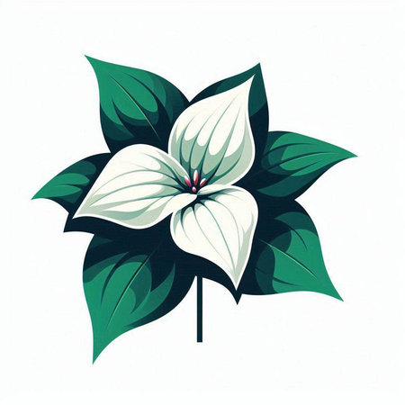 Illustration of a white flower with green leaves on a white backgroundのイラスト素材