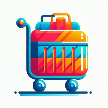 Colorful shopping trolley on a white background. Vector illustration.のイラスト素材
