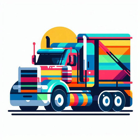 Colorful big truck on a white background. Vector illustration in flat style.のイラスト素材