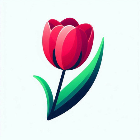 Red tulip with green leaves on a white background. Vector illustration.のイラスト素材
