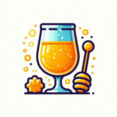 Honey in a glass and honey dipper. Vector illustration.のイラスト素材