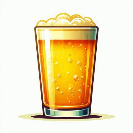 Glass of beer with foam isolated on white background. Vector illustration.のイラスト素材