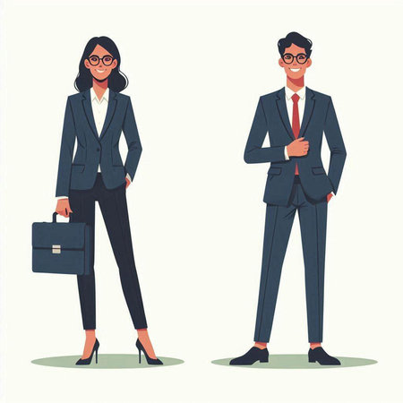 Businesswoman and businessman standing with briefcase. Vector illustration in cartoon styleのイラスト素材