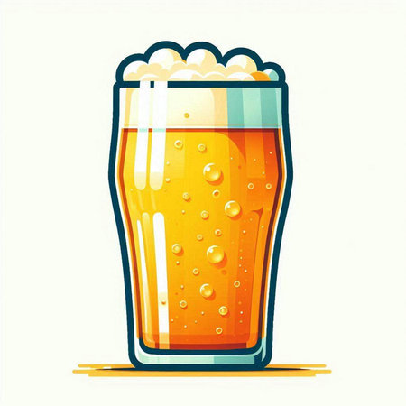 Illustration of a glass of beer with foam on a white backgroundのイラスト素材