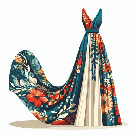 Wedding dress with floral pattern on white background. Vector illustration.のイラスト素材