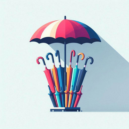 Colorful umbrellas on a white background. Vector illustration.のイラスト素材