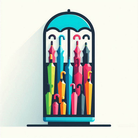 Illustration of an open window with a lot of umbrellasのイラスト素材