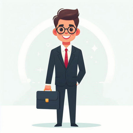 Businessman with briefcase. Vector illustration in flat cartoon style.のイラスト素材