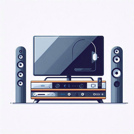 Home theater with speakers and tv. Vector illustration in flat style.のイラスト素材