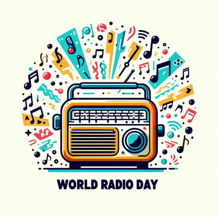 World Radio Day. Vector illustration in doodle style. Isolated on white background.のイラスト素材