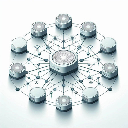 Communication concept with round network and speakers, 3d illustration.のイラスト素材