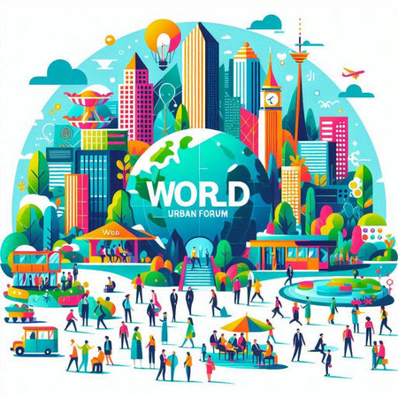 Vector illustration of people walking in the city. People walking in the city.のイラスト素材