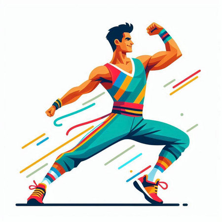 Vector illustration of a young man running in colorful sportswear.のイラスト素材