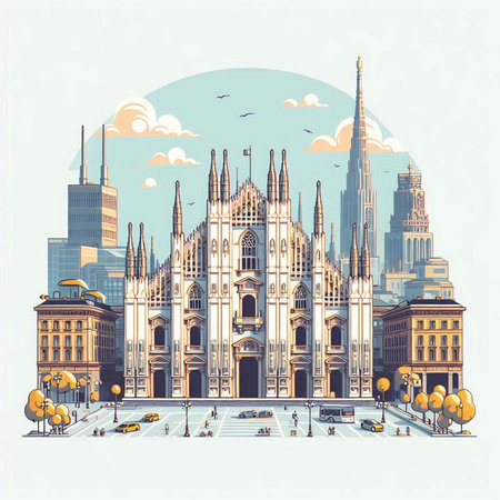 Milan, Italy - famous landmark of the city. Vector illustration.のイラスト素材