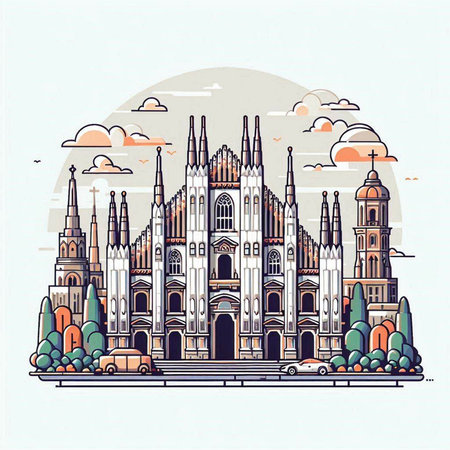 Cathedral of Milan, Italy. Vector illustration in flat style.のイラスト素材