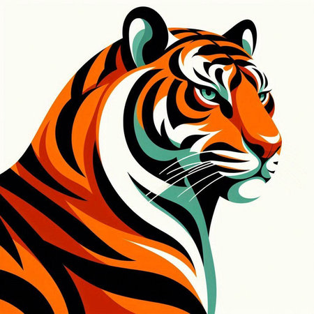 tiger head vector illustration in orange and black colors for your designのイラスト素材