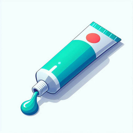 Illustration of a tube of toothpaste with a drop on a white backgroundのイラスト素材