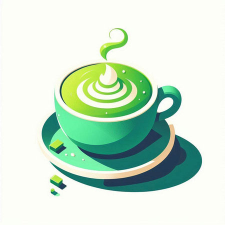 Green cup of latte art on white background. Vector illustration.のイラスト素材
