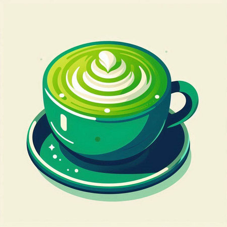Green cup of green tea with latte art. Vector illustration.のイラスト素材