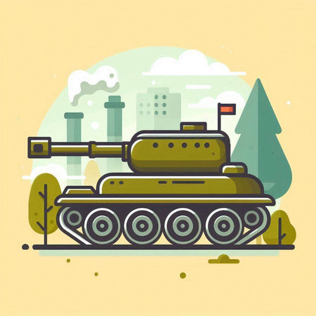 Military tank. Vector illustration in flat design style. Military equipment.のイラスト素材