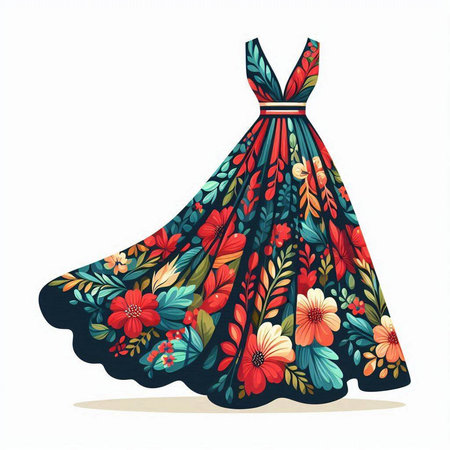 Beautiful dress with floral pattern on white background. Vector illustration.のイラスト素材