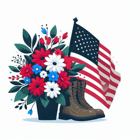 Flower bouquet with american flag and boots. Vector illustration.のイラスト素材