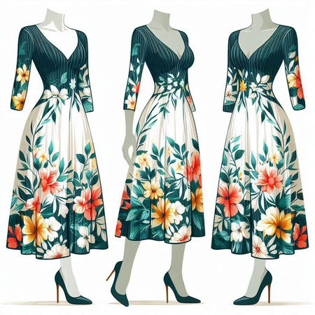 Women's long dress on a mannequin. Vector illustration.のイラスト素材