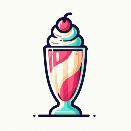 Colorful milkshake with whipped cream and cherry. Vector illustration.のイラスト素材