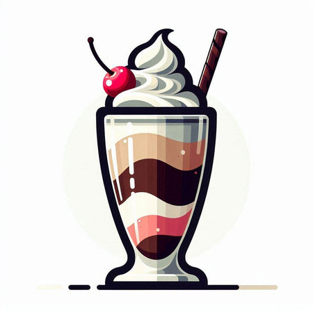 Milkshake with whipped cream, cherry and chocolate. Vector illustration.のイラスト素材