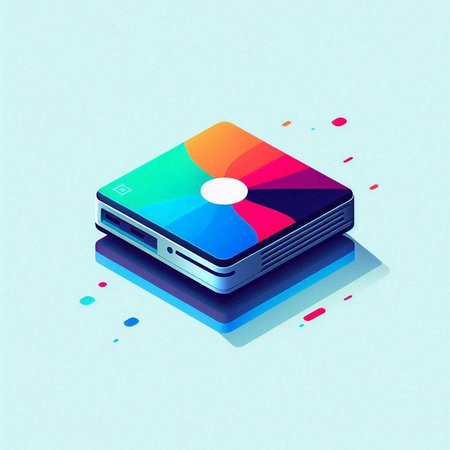 Colorful CD or DVD in 3d isometric style on blue backgroundのイラスト素材