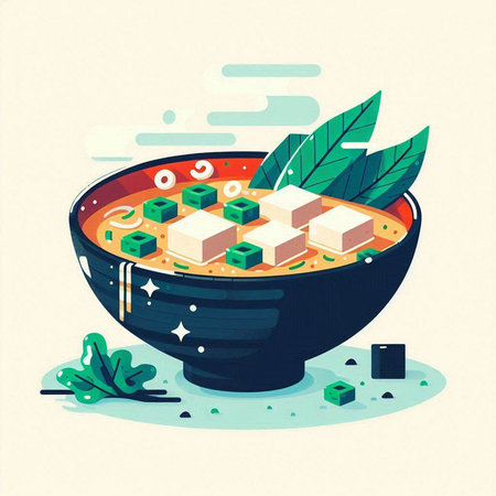 Illustration of japanese miso soup with tofu and vegetablesのイラスト素材