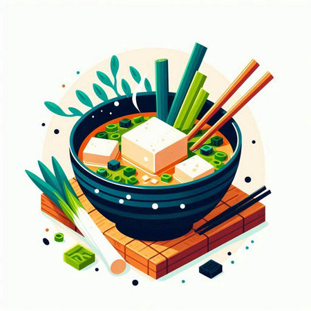 Vector illustration of japanese soup in a bowl with chopsticksのイラスト素材
