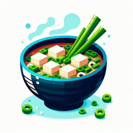 Illustration of japanese miso soup in a bowl.のイラスト素材