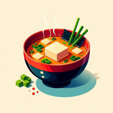 Japanese miso soup in a bowl with chopsticks. Vector illustration.のイラスト素材